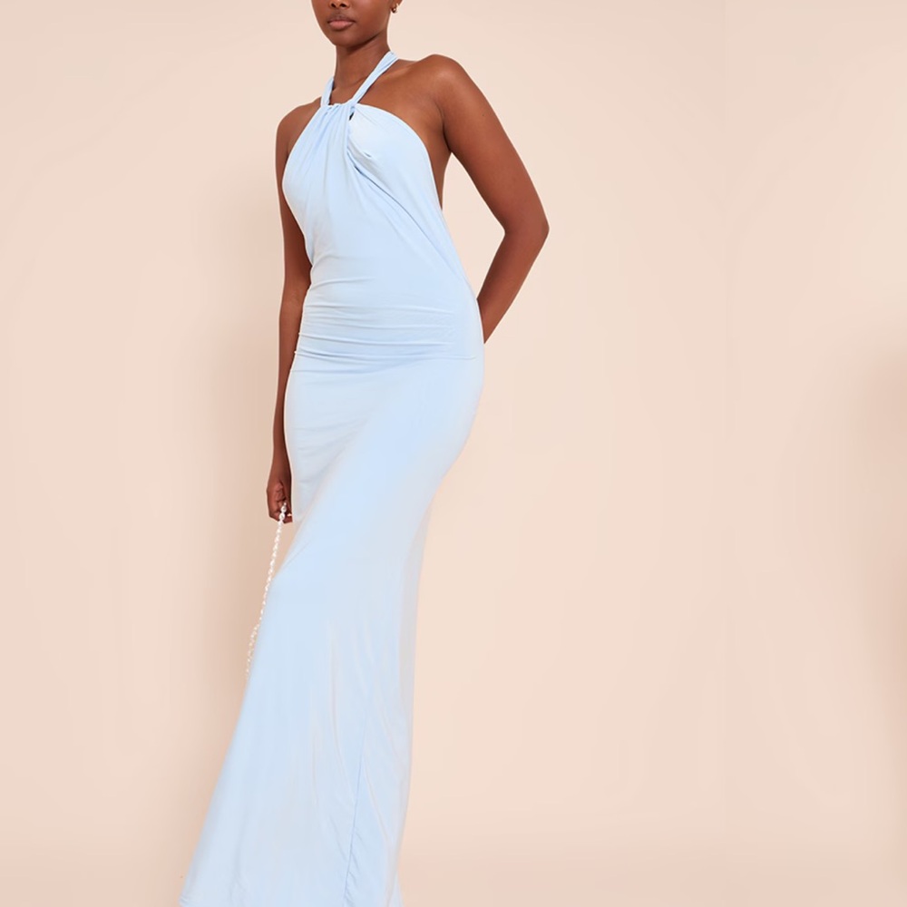 PrettyLittleThing Light Blue Backless Dress